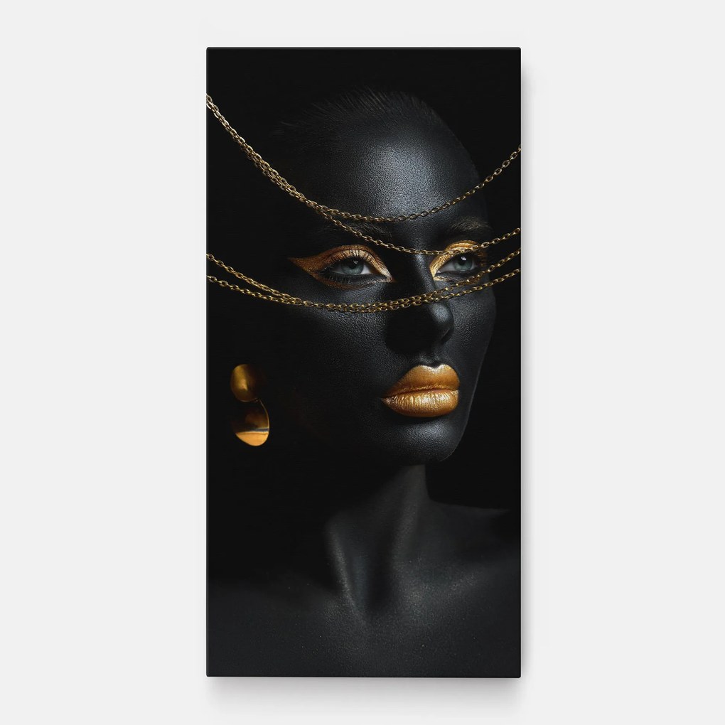 Tablou Canvas, 60x120cm, Dormitor si Living, Femei, Black and Gold, Gold Chain Woman