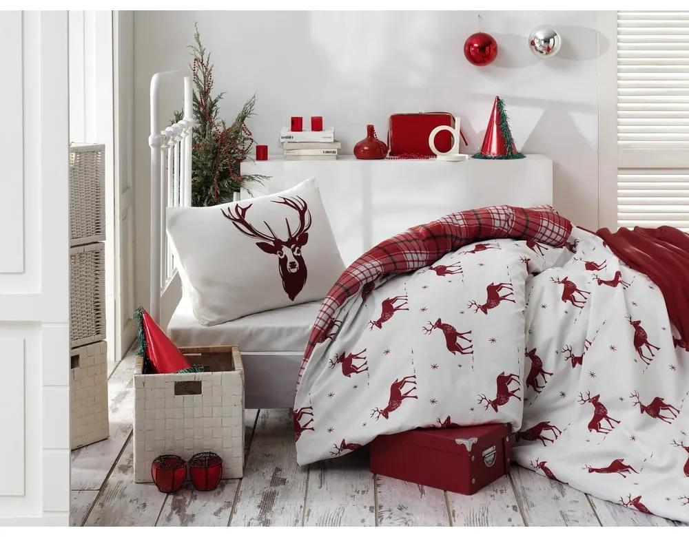 Lenjerie și cearceaf din amestec de bumbac pentru pat de o persoană Eponj Home Geyik Claret Red, 160 x 220 cm