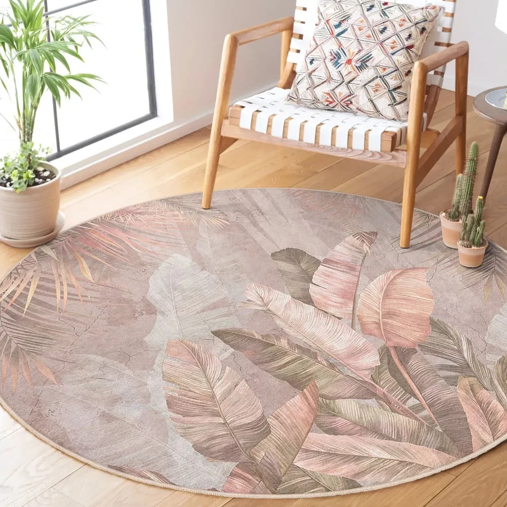 Covor roz deschis lavabil rotund ø 80 cm Dusty Leaves – Mila Home