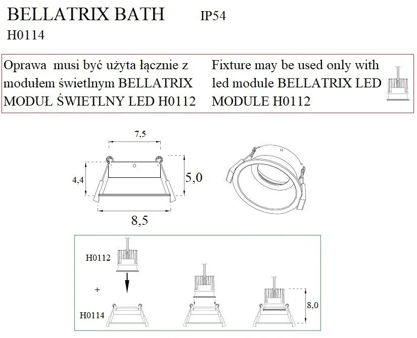 Rama spot incastrabil pentru baie BELLATRIX BATH IP54, negru H0114 MX
