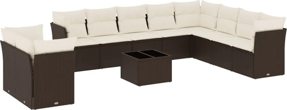 vidaXL Set canapele de grădină cu perne, 11 piese, maro, poliratan