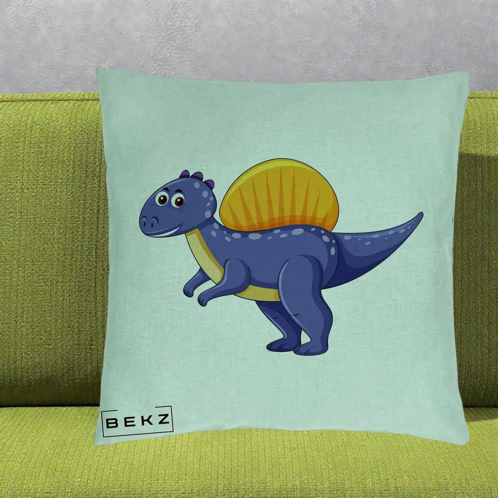 Perna Decorativa Spinozaur Kawaii, 40x40 cm, Verde Menta, Husa Detasabila, Perna Inclusa, BEKZ®