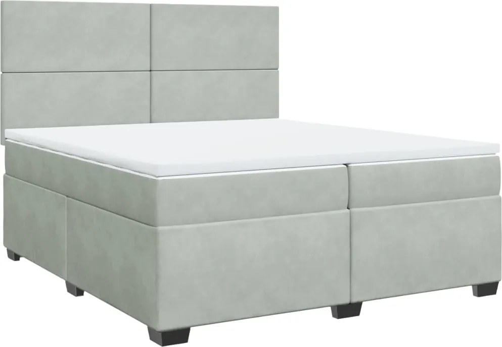 vidaXL Pat box spring cu saltea, gri deschis, 200x200 cm, catifea