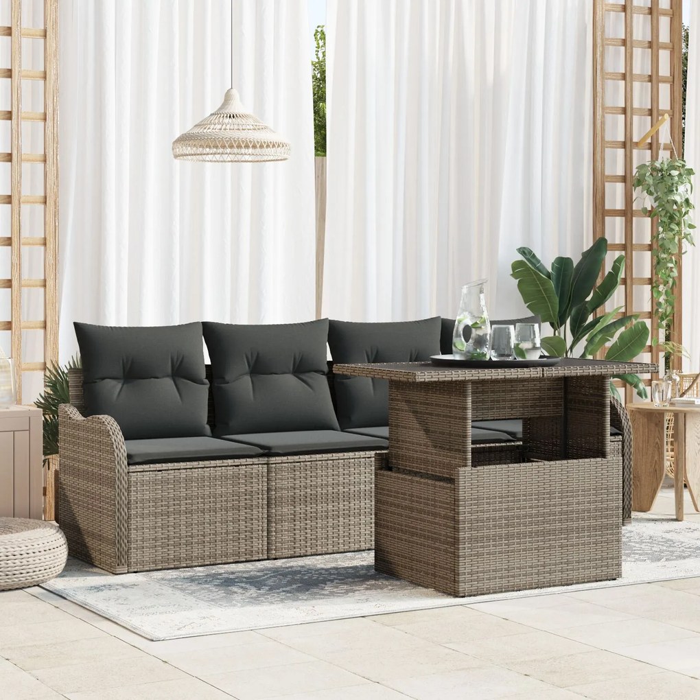 vidaXL Set de canapele pentru grădină cu pernă 5 pcs Gri Rattan poli