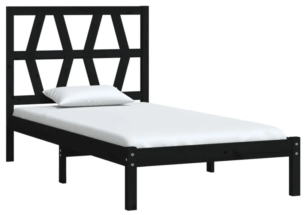 Cadru de pat Single 3FT, negru, 90x190 cm, lemn masiv de pin Negru, 90 x 190 cm