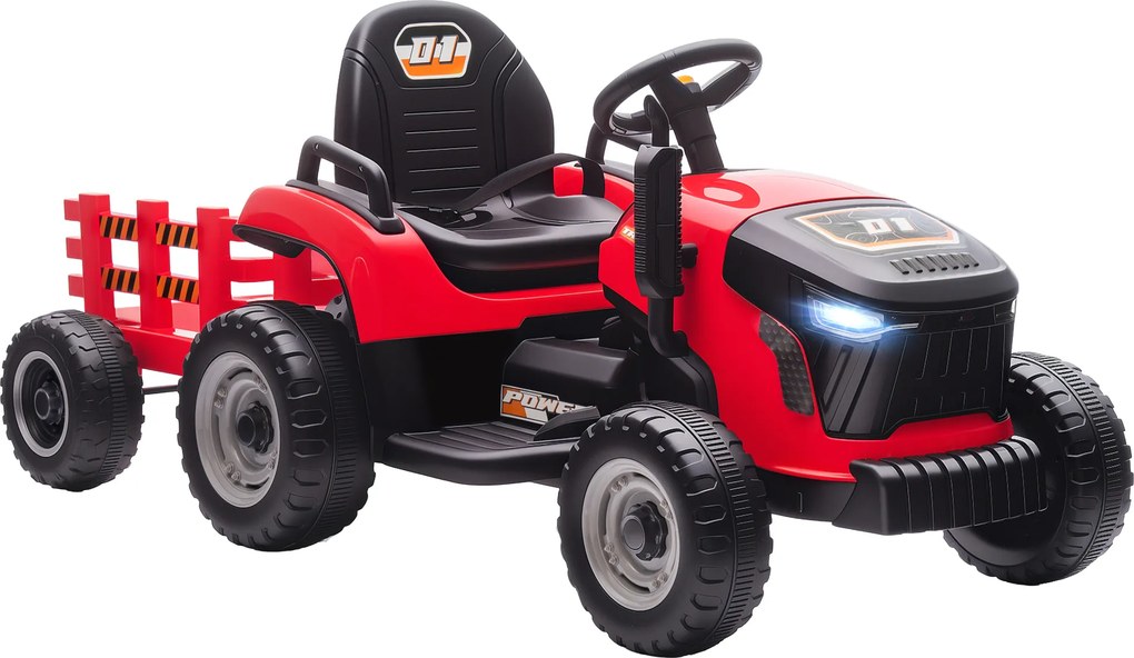 AIYAPLAY 2 în 1 Tractor Electric pentru Copii 3-8 Ani cu Remorcă Detașabilă, Telecomandă, Muzică, Lumini, Roșu | Aosom Romania