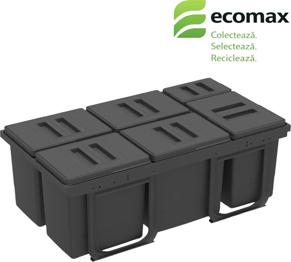 Cos gunoi incorporabil in sertar, Jazz 90 Ecomax, colectare selectiva, gri antracit, 5 x 12 l + 1 x 5 l Polipropilena, L:845 mm; A:460 mm; H:230 mm,