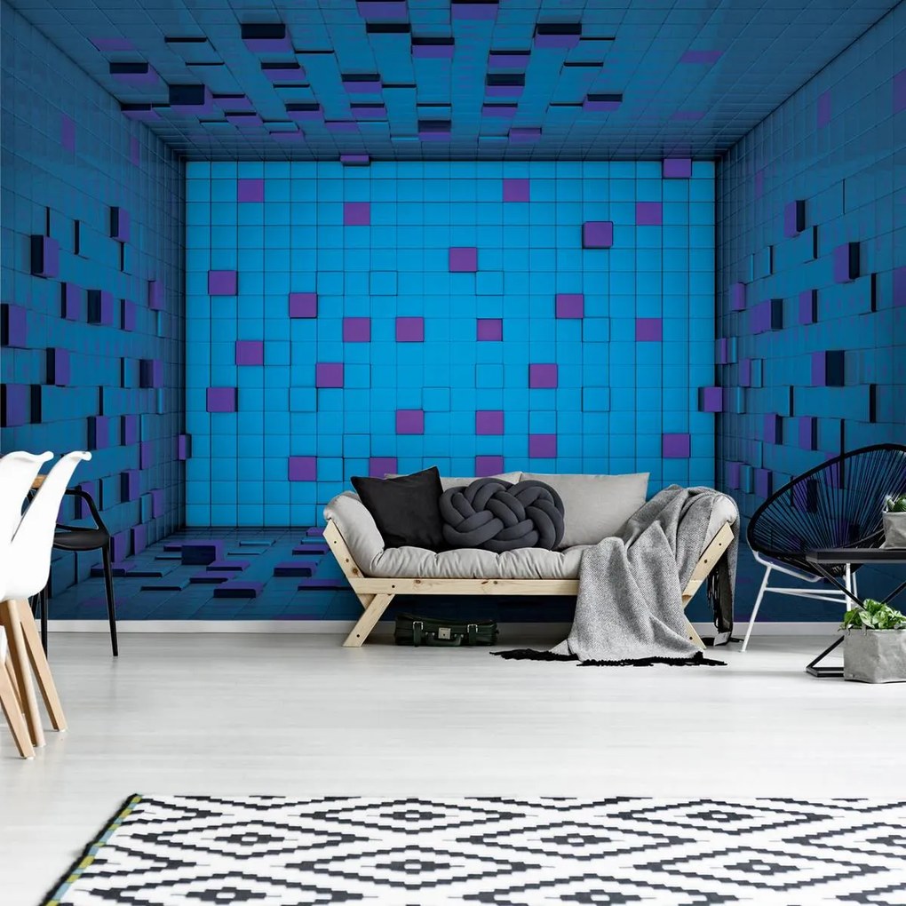 Fototapet - 3D încăpere din cuburi albastre (152,5x104 cm)