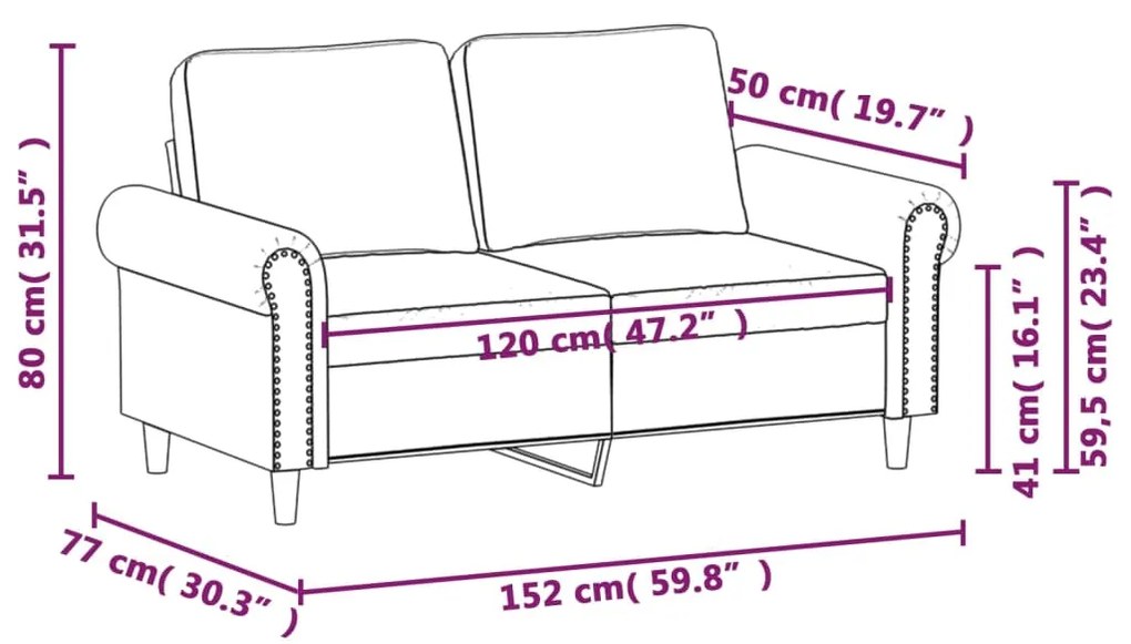 Canapea cu 2 locuri, maro, 120 cm, piele ecologica Maro, 152 x 77 x 80 cm