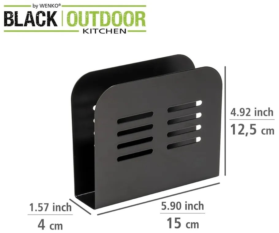 Suport pentru șervețele Wenko Black Outdoor Kitchen Baco, negru