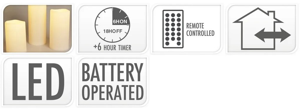Set de lumânări intermitente LED pentru exterior,3 bucăți, crem