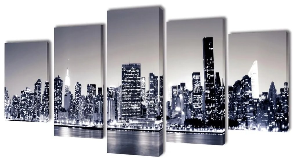 Set de tablouri pânză, monocrom, imprimeu New York Skyline, 200x100 cm