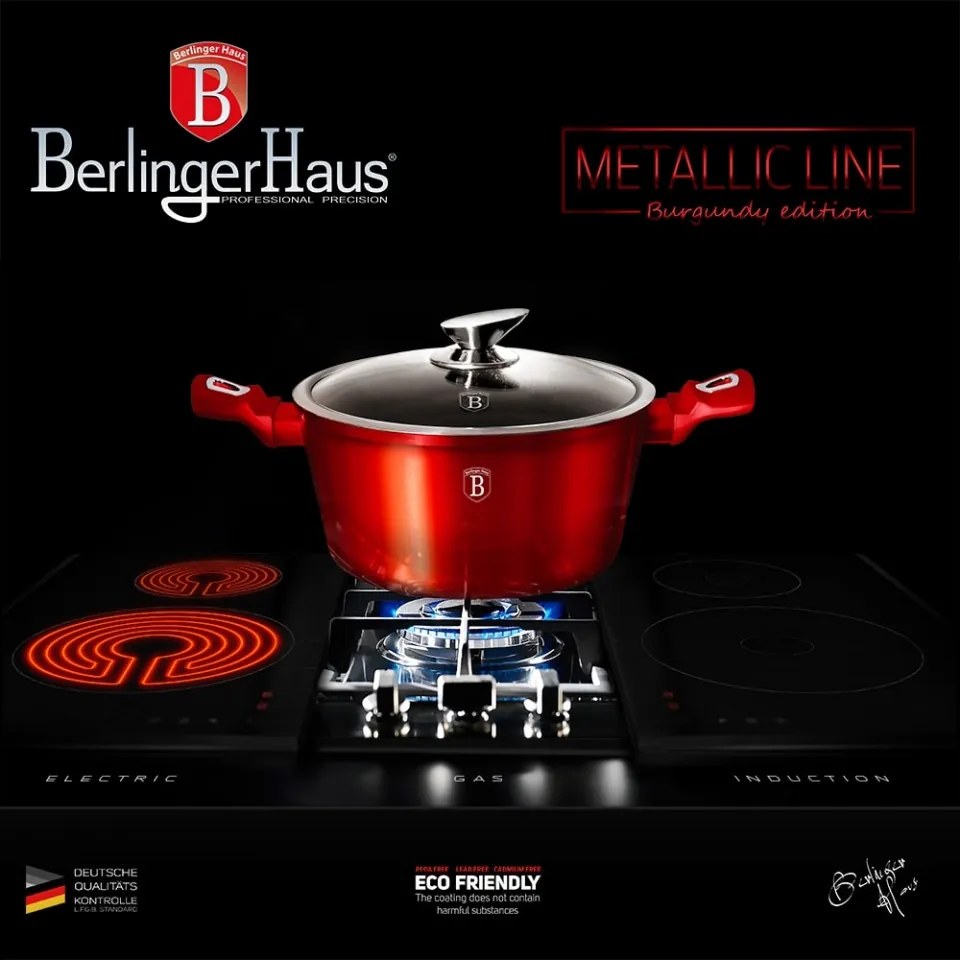 Oala cu capac 20 cm Burgundy Metallic Line Berlinger Haus BH 1256N