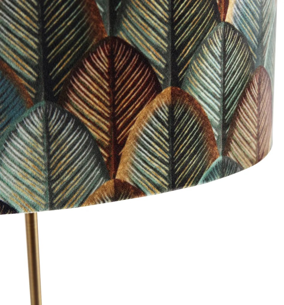 Lampă de masă bronz cu abajur oval din catifea cu design de frunze 35cm - Parte
