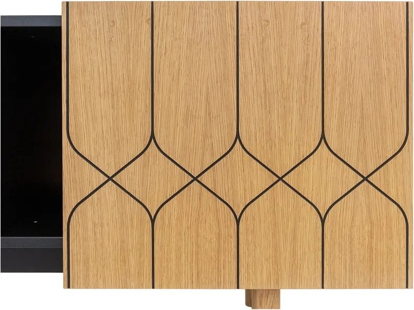 Masă TV neagră/în culoare naturală cu aspect de lemn de stejar 175x60 cm Porto – Woodman