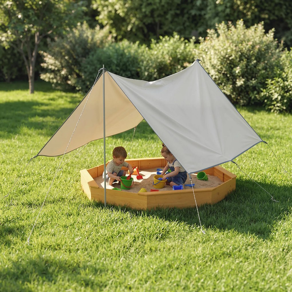 AIYAPLAY Ladă cu nisip din lemn cu copertină, ladă cu nisip pentru copii pentru exterior cu 4 bănci, căptușeală de fund, galben | Aosom Romania