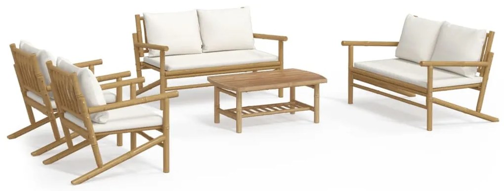 3156475 vidaXL Set mobilier de grădină cu perne alb crem, 2 piese, bambus