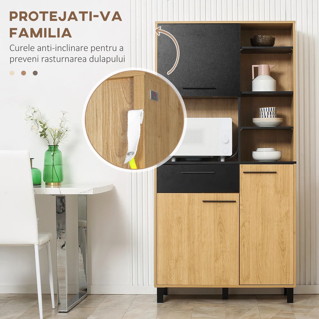 HOMCOM 180cm Kitchen Cupboard, Freestanding  Storage Cabinet with Soft Close Doors, Adjustable Shelves and Drawers | Aosom Romania