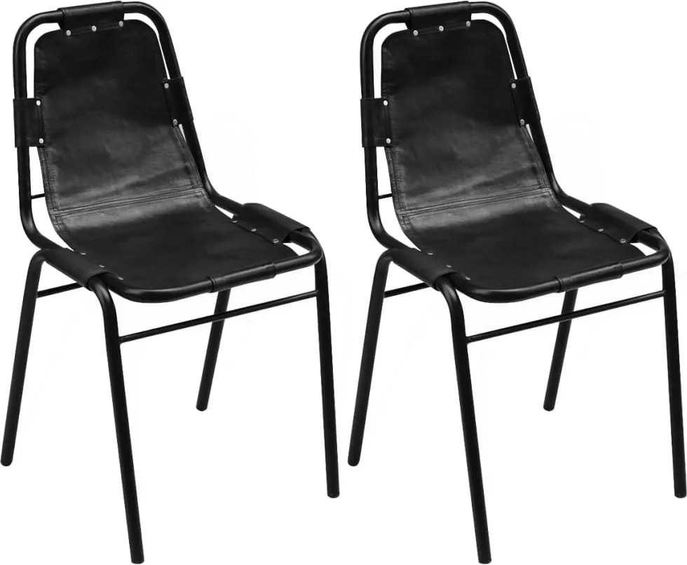 vidaXL Scaune de bucătărie, 2 buc., negru, piele naturală