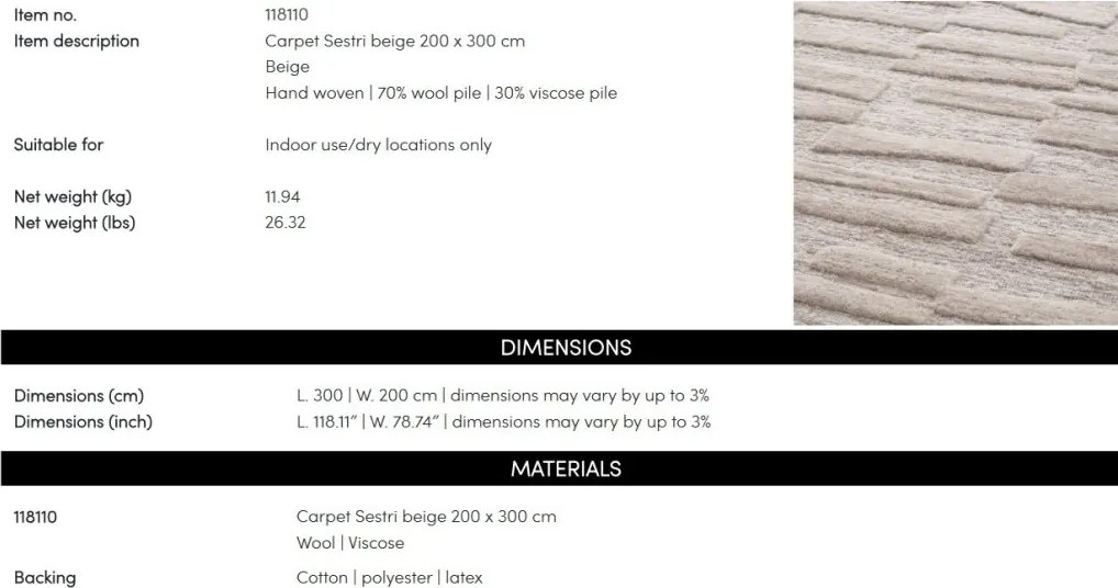 Covor design LUX tesut manual Sestri 300x200