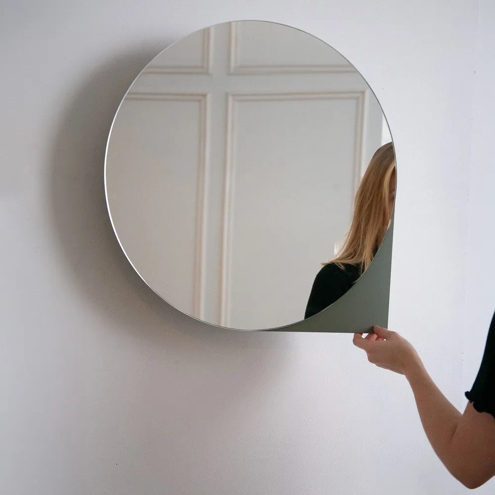 Dulap de baie verde prăfuit suspendat/cu oglindă din metal 55x55 cm Sonnet – Spinder Design