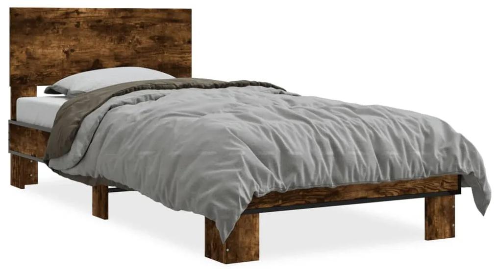 845804 vidaXL Cadru de pat, stejar fumuriu 100x200 cm lemn prelucrat și metal
