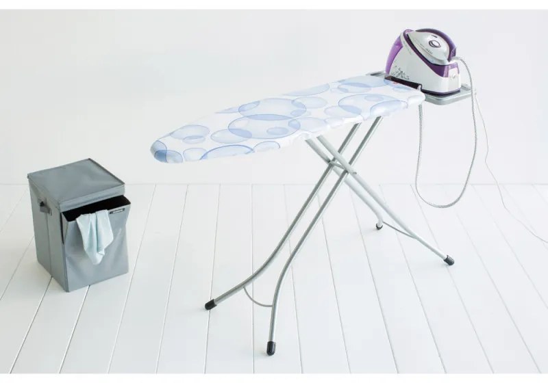 Masa de calcat Brabantia B 90300120, 124x38 cm, 7 pozitii de reglare, Suport generator de abur, PerfectFlow, Alb/Albastru
