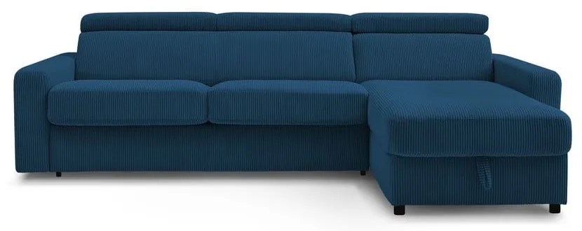 Colțar albastru închis extensibil cu tapițerie din catifea reiată (cu colț variabil) Monaco – Bobochic Paris