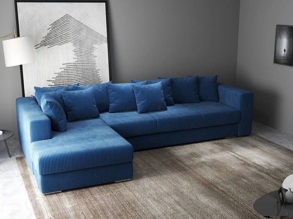 Colțar extensibil dumonde cu ladă de depozitare si sezut confortabil din spuma high-density, Gloria Zoom Blue II 320x183 cm