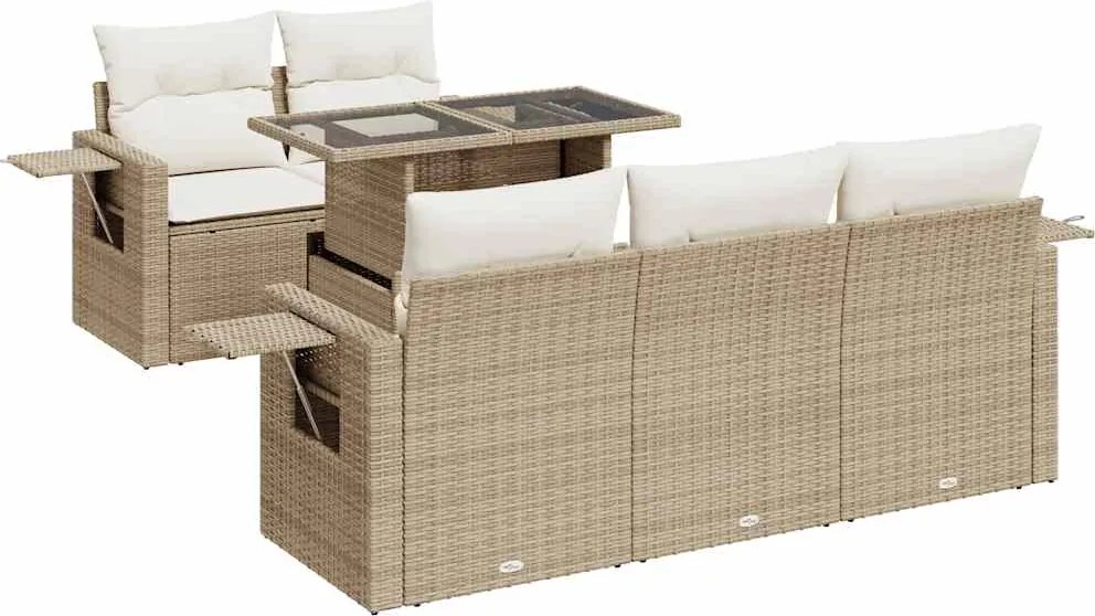 vidaXL Set canapele de grădină cu perne, 6 piese, bej, poliratan