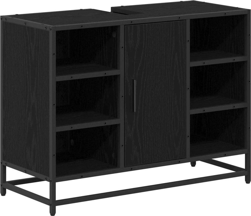 vidaXL Dulap de Baie cu ușă Stejar Negru 80 x 33 x 60 cm Lemn compozit