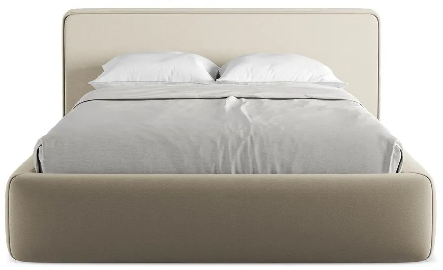 Pat matrimonial bej tapițat cu spațiu de depozitare cu somieră 140x200 cm Kiana – Makamii
