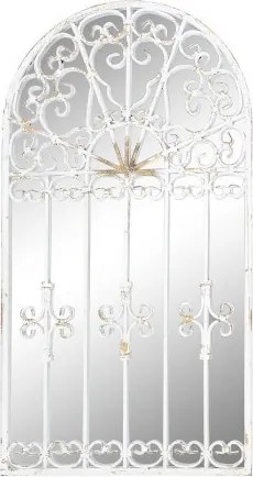 Oglindă de perete din metal alb antichizat în formă de fereastră arcuită, 55×3×103,5 cm, „Ventana"