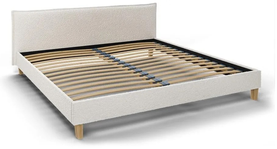 Pat matrimonial crem cu tăblie și somieră 200x200 cm Tina – Ropez