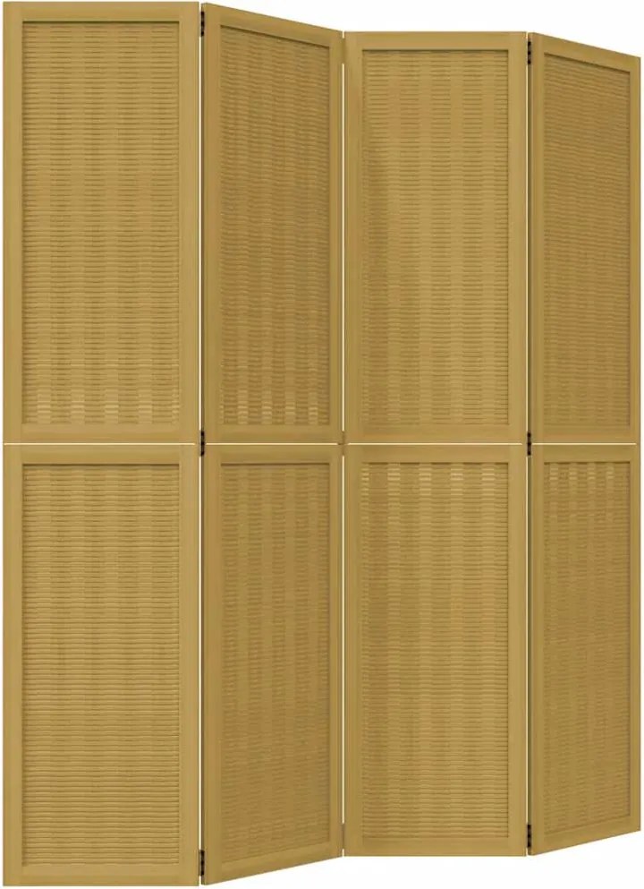 vidaXL Paravan de cameră cu 4 panouri, maro, lemn masiv paulownia