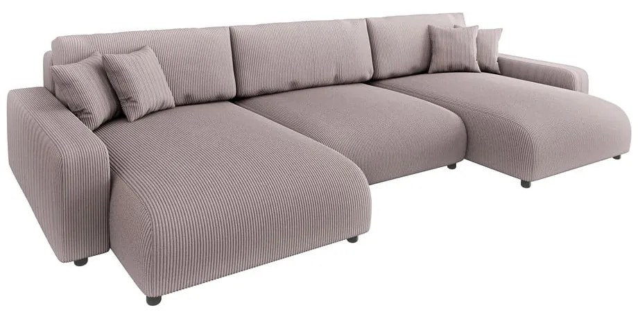 Colțar roz deschis extensibil, cu spațiu de depozitare, cu tapițerie din catifea reiată Sara – Ropez