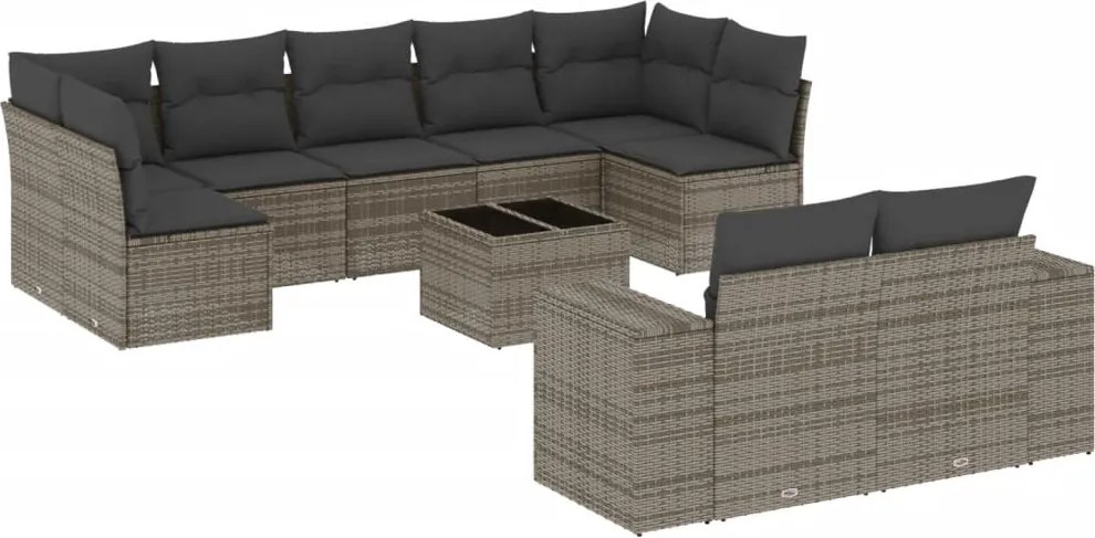 vidaXL Set mobilier de grădină cu perne, 10 piese, gri, poliratan