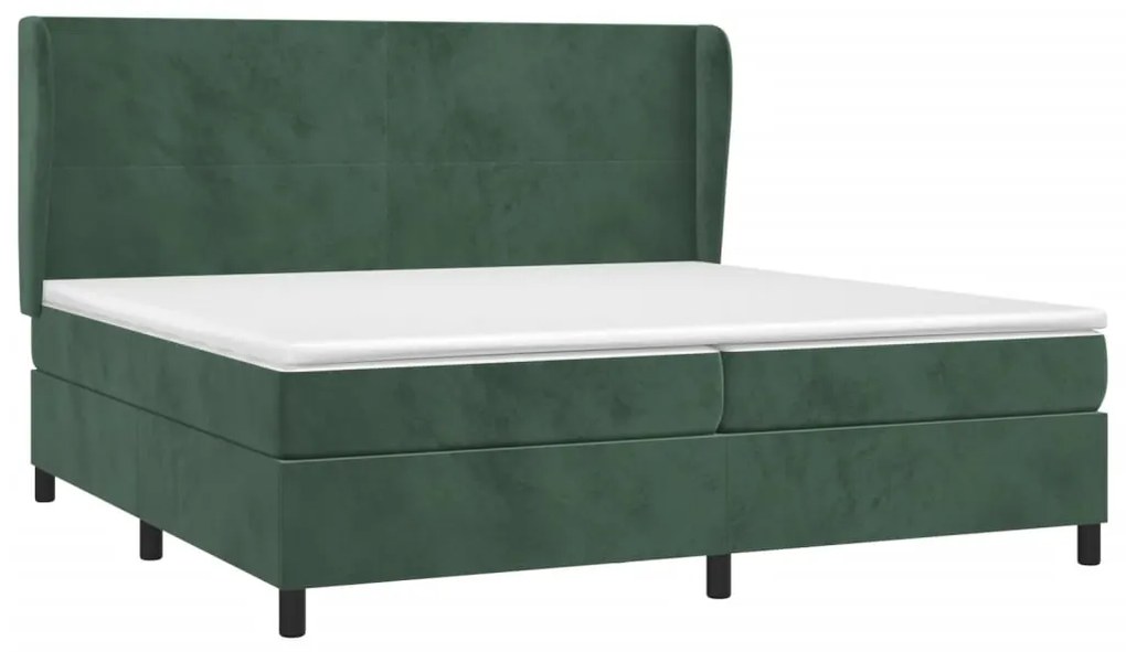 Pat box spring cu saltea, verde inchis, 200x200 cm, catifea Verde inchis, 200 x 200 cm, Design simplu