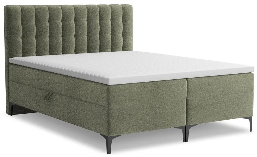 Pat boxspring verde cu spațiu de depozitare 180x200 cm Puhala – Makamii