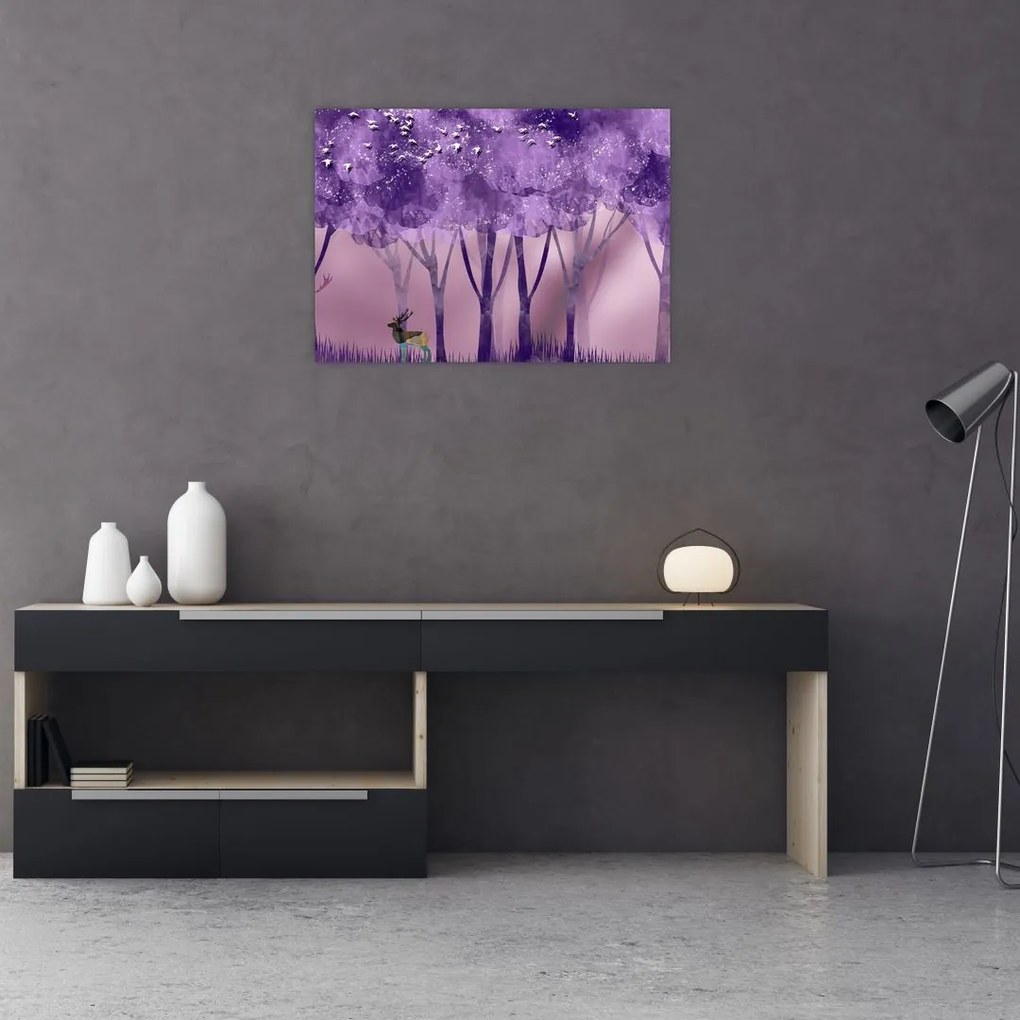 Tablou pe sticlă - Cerbi în pădurea magică (70x50 cm)