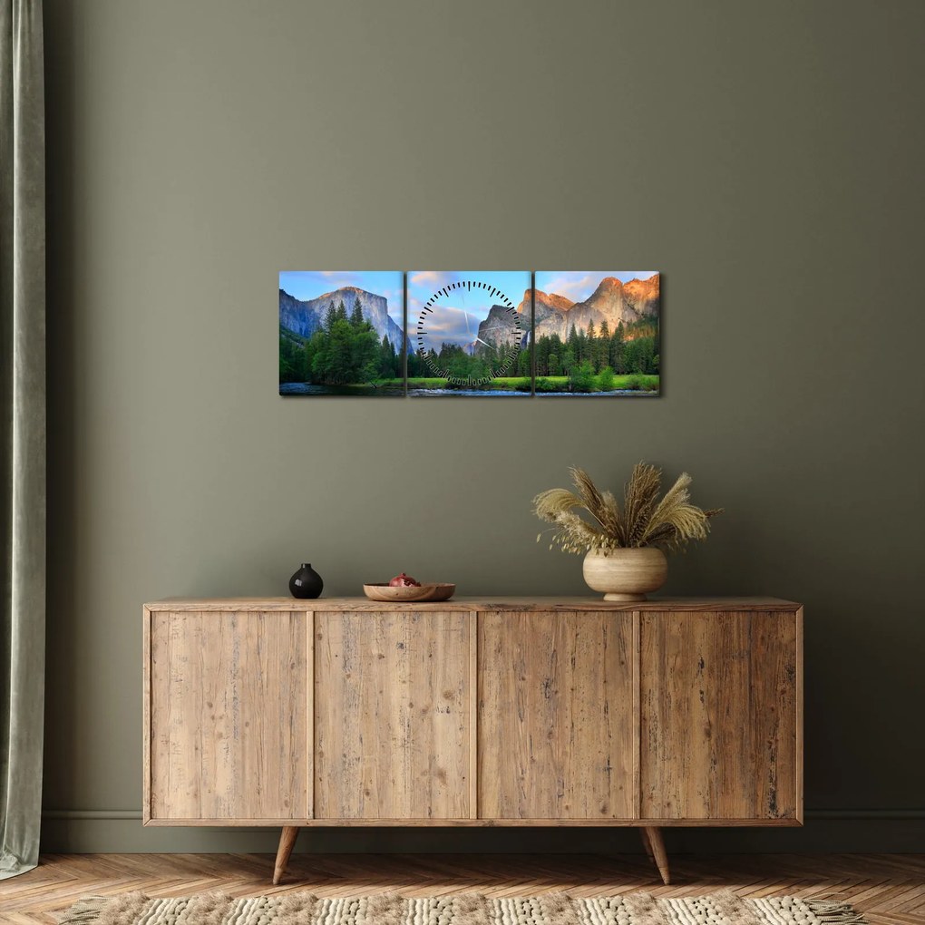 Tablou cu peisaj montan sălbatic (cu ceas) (90x30 cm)