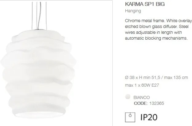 Lustra/ Pendul modern diametru 38cm, KARMA SP1 BIG BIANCO 132365