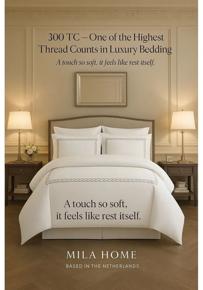 Lenjerie de pat albă din bumbac satinat pentru pat de o persoană cu cearceaf inclus, cu 6 piese 140x200 cm Whispered Serenity – Mila Home Luxury