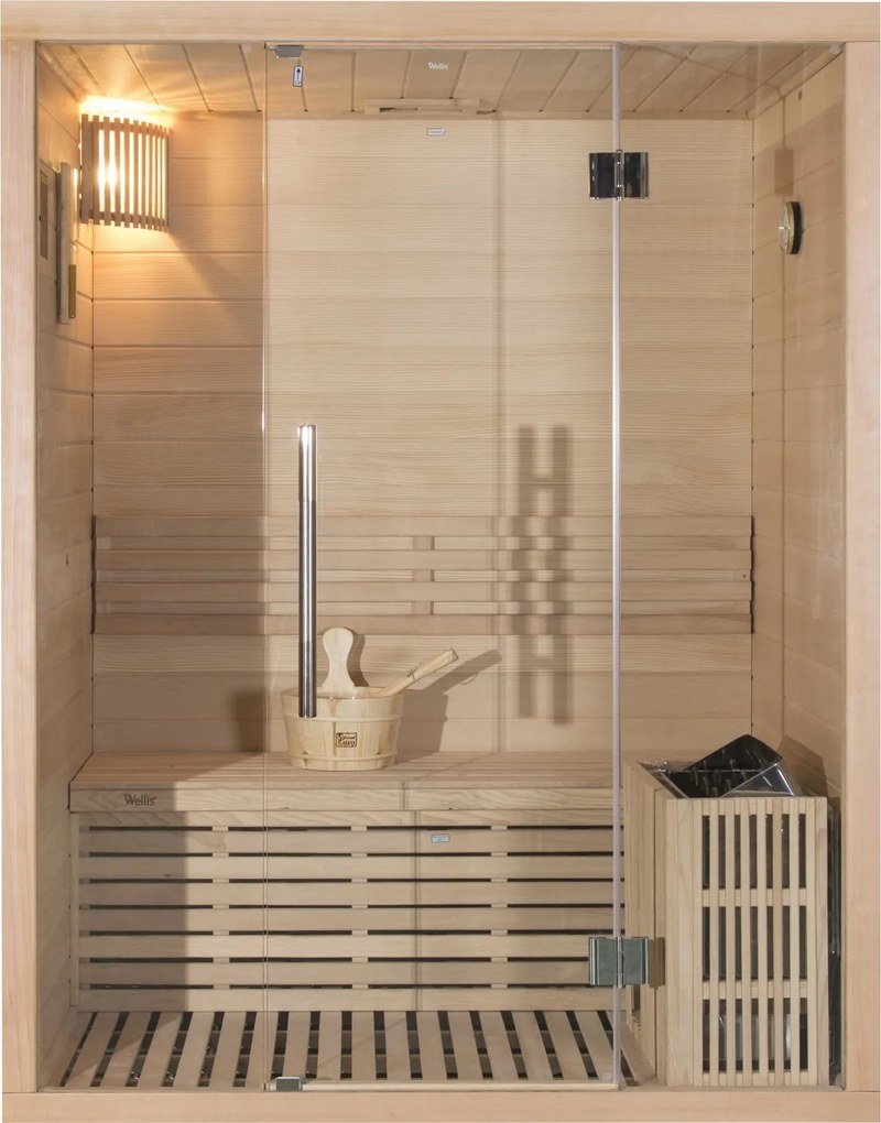 Sauna finlandeza de interior, 150x105 cm pentru 2 persoane, lemn de hemlock, Igneus Wellis