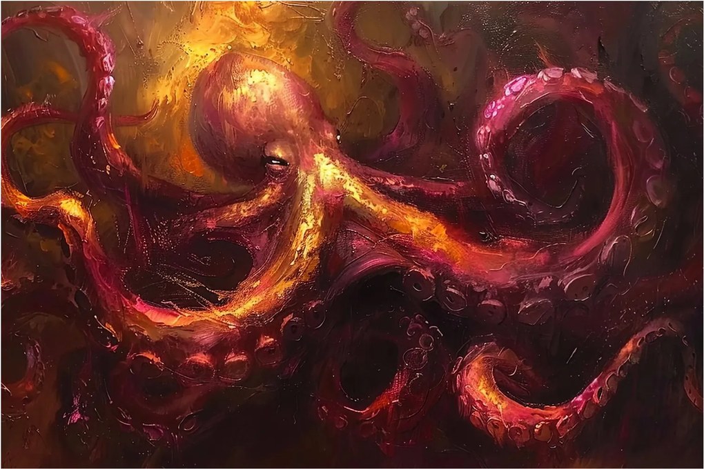 Tablou - Octopus, pictură în ulei (90x60 cm)