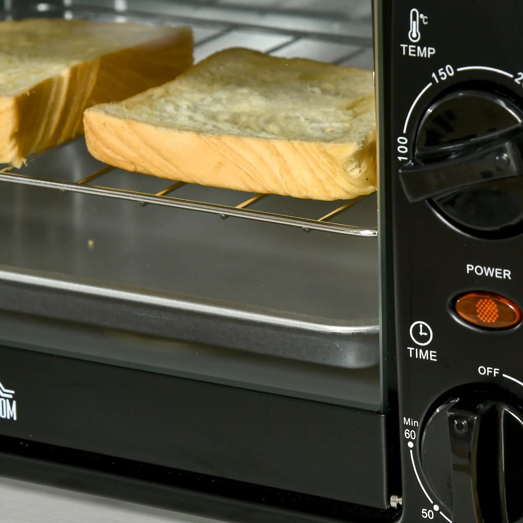 Mini Cuptor electric negru 36,5x26x22cm ,HOMCOM, 10L, temporizator, grila si tava incluse, 750 W, | Aosom Romania