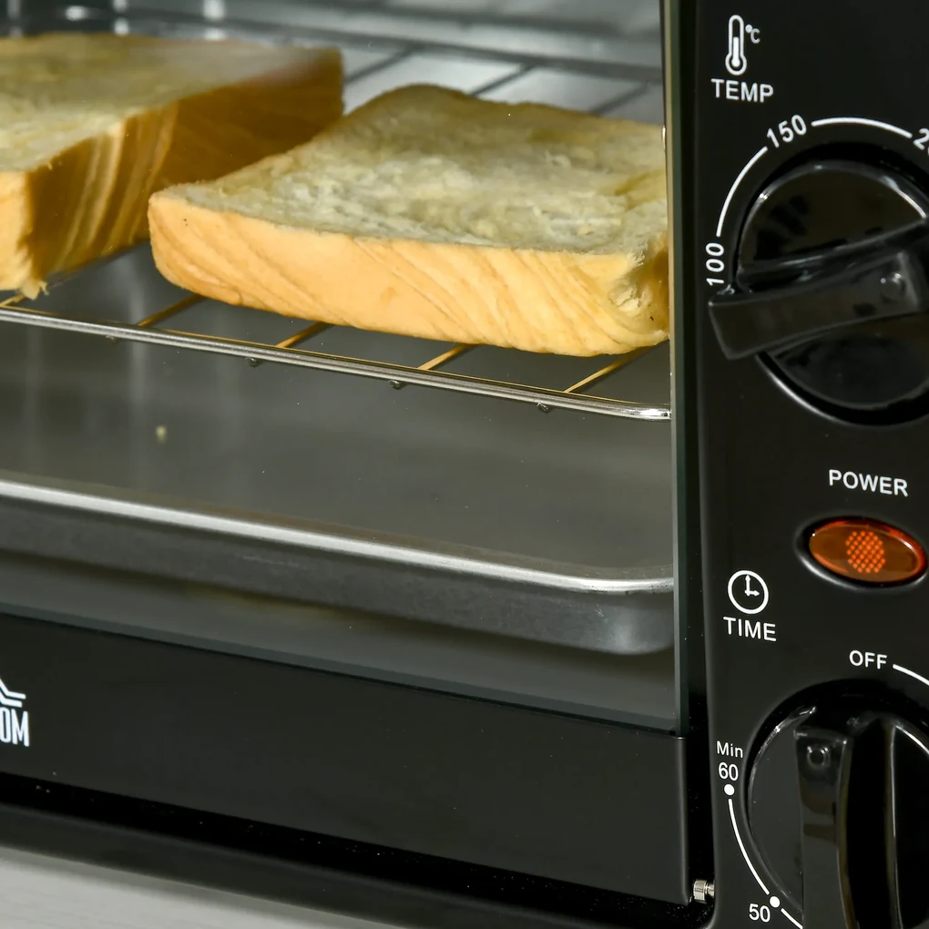 Mini Cuptor electric negru 36,5x26x22cm ,HOMCOM, 10L, temporizator, grila si tava incluse, 750 W, | Aosom Romania