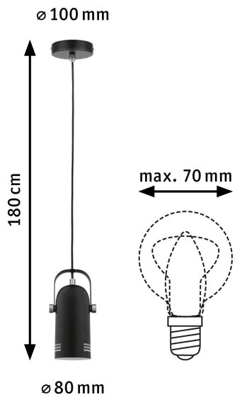 Paulmann 79766 - Pendul LED LAVEA 1xE27/8W pe cablu, 230V, negru
