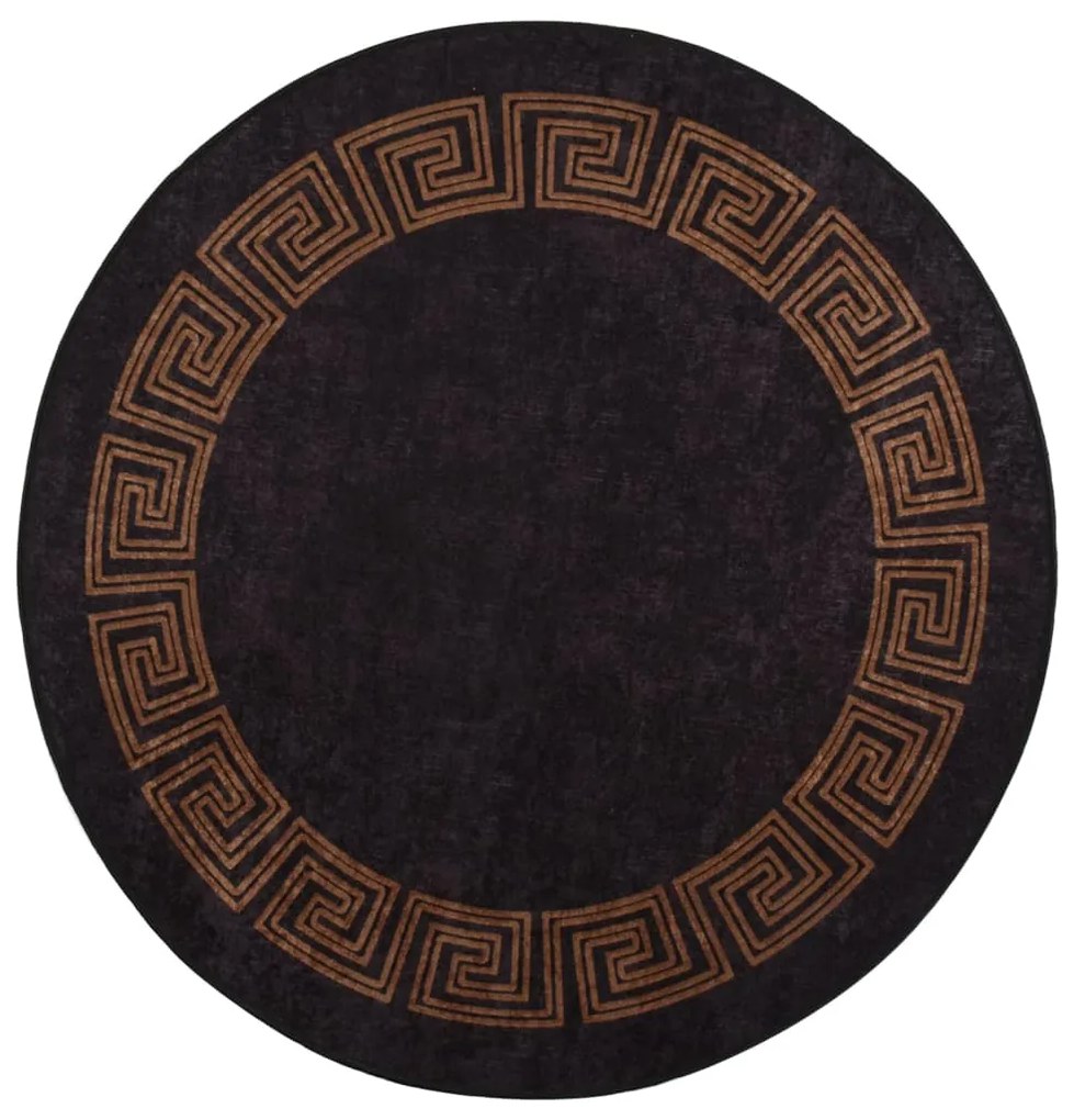 vidaXL Covor lavabil, negru și auriu, φ120 cm, antiderapant