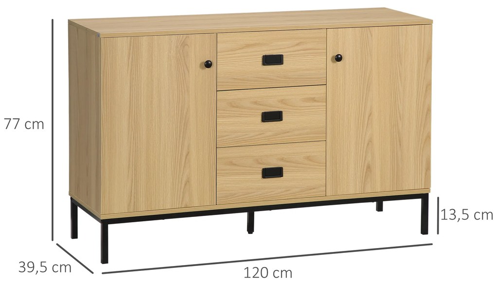 HOMCOM Bufet de depozitare 2 sertare raft reglabil 3 sertare stil contemporan - dim. 120L x 39,5l x 77H cm | Aosom Romania